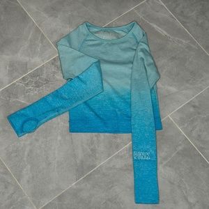 Pure Blue Ombre PINK LS Crop Top